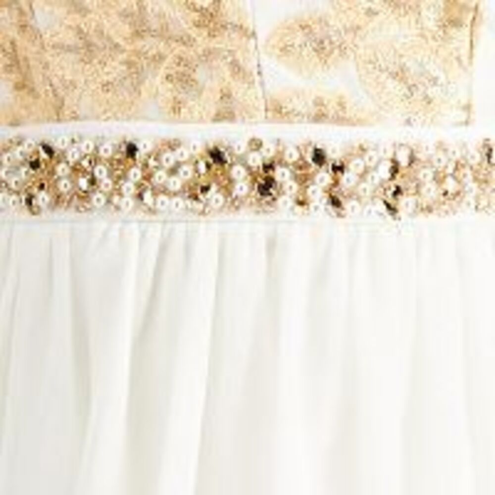 EMERALD SUNDAE Womens Empire Waist Dress Beige Spaghetti Strap Formal Juniors 13 - Picture 4 of 4
